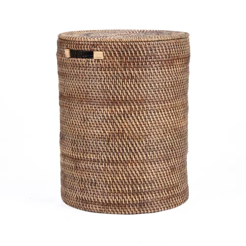 Cesto de la ropa cilíndrico de ratán natural 40 cm