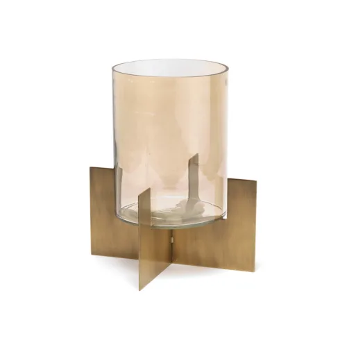 Farolillo de latón y cristal dorado alto 30 cm