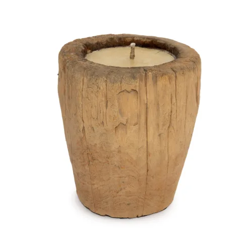 Portavelas tronco de madera natural 34 cm