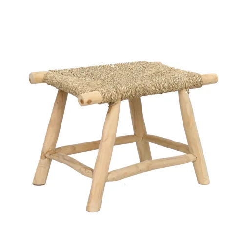 Taburete de madera de teca y junco marino natural 60 cm