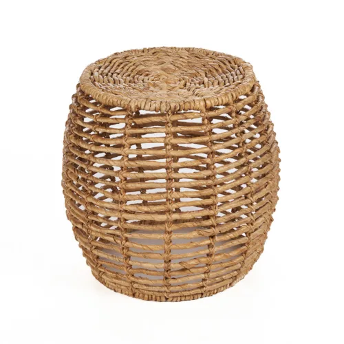 Taburete redondo de hoja de banano y hierro natural