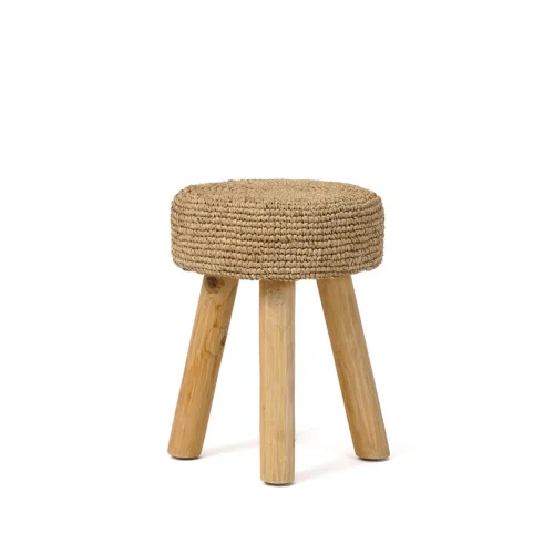 Taburete de teca y rafia natural