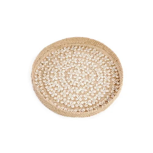 Plato decorativo Costa de fibra vegetal y concha blanco 42 cm