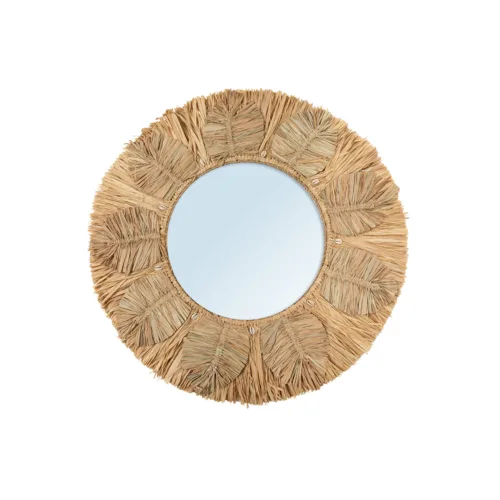 Espejo redondo Palm Tree de rafia natural Ø 60 cm