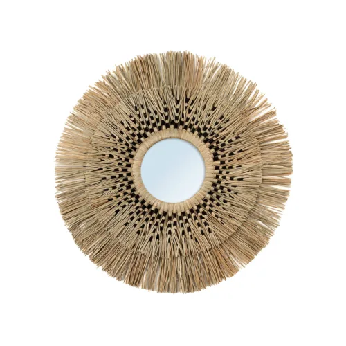 Espejo redondo de fibra vegetal natural y negro Ø 70 cm