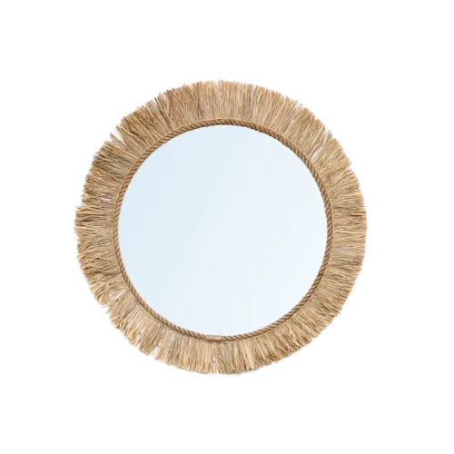 Espejo redondo Tahiti de rafia natural Ø 60 cm