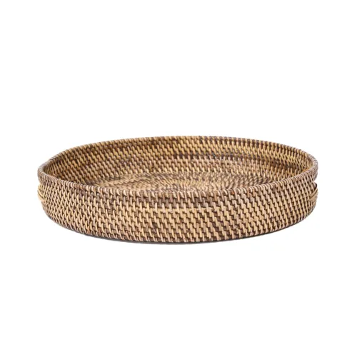 Bandeja redonda de ratán natural marrón talla M 41 cm