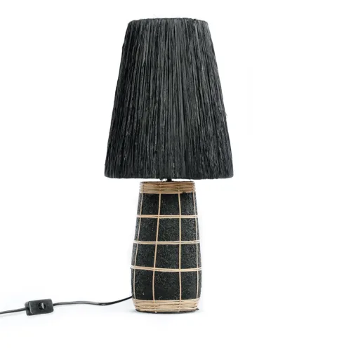 Lámpara de mesa de terracota y fibra vegetal negra y natural 56 cm