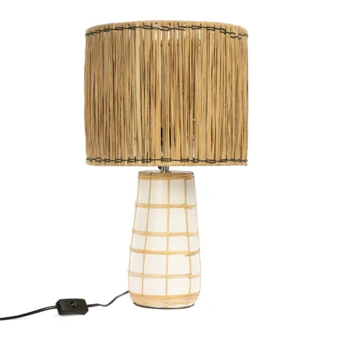Lámpara de mesa Molokai de terracota y ratán blanco natural 51 cm