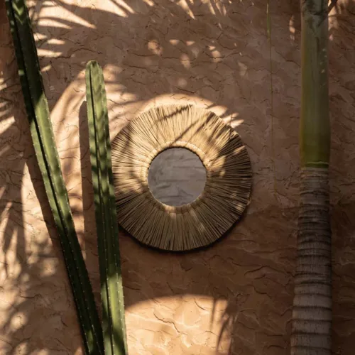 Espejo redondo de fibra vegetal natural Ø 45 cm