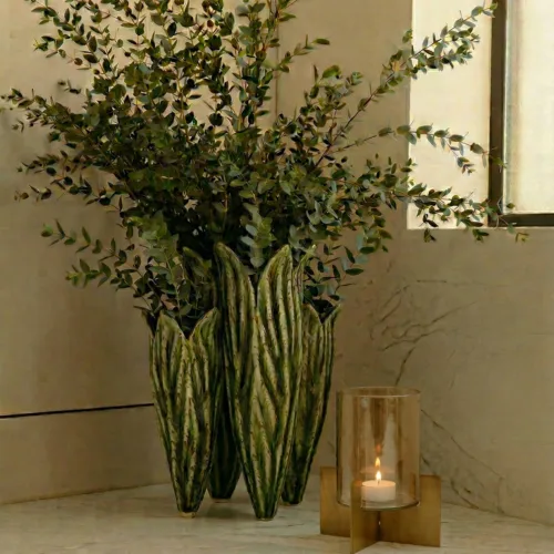 Farolillo de latón y cristal dorado alto 30 cm