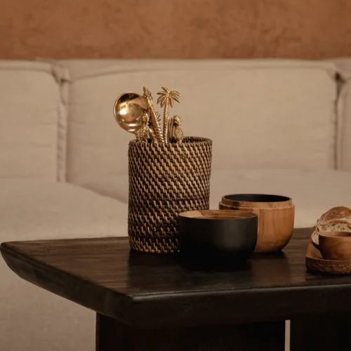 Mesa de centro de madera de mango negra 100 cm