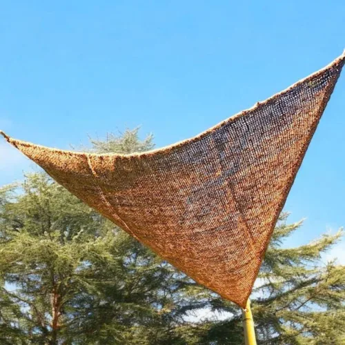 Vela de sombra triangular de fibra de coco natural 350x350 cm