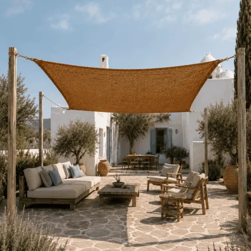 Vela de sombra rectangular de fibra de coco natural 500x300 cm