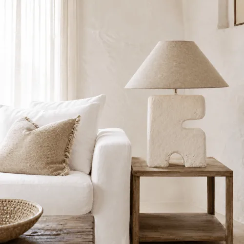 Lámpara de mesa de papel maché blanca talla L 55 cm