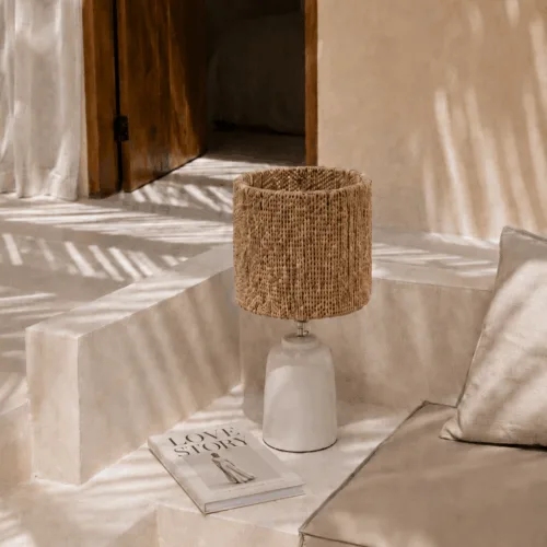 Pantalla de lámpara de mesa de junco marino natural 30 cm