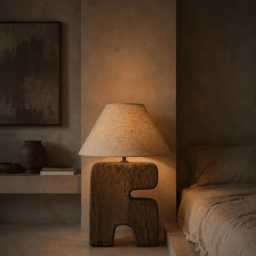 Lámpara de mesa de madera marrón talla L 55 cm