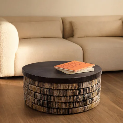 Mesa de centro redonda de hoja de banano gris 80 cm