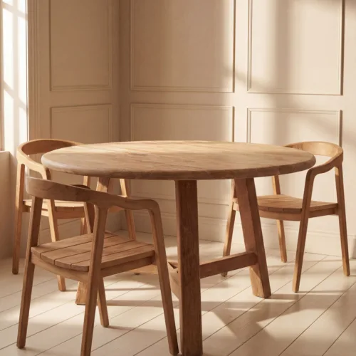 Mesa de comedor redonda de teca Ø 120 cm