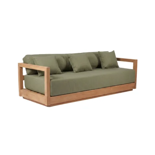 Sofá de exterior de 3 plazas de teca reciclada verde alga 207 cm