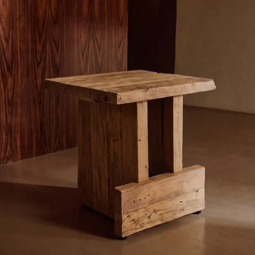 Taburete Suku de madera de teca natural 45 cm