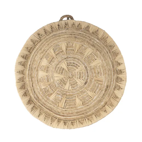 Decoración de pared redonda de hoja de banano y ratán natural Ø 60 cm