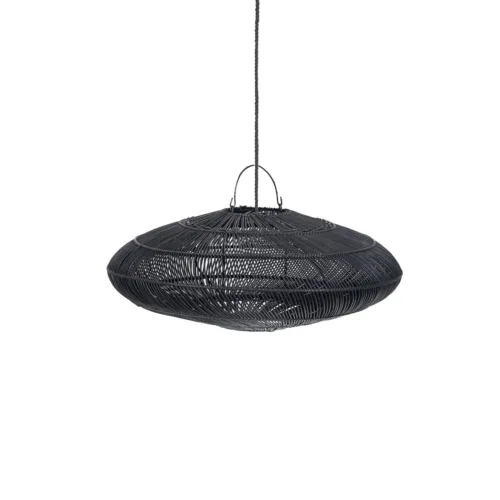 Lámpara de techo con forma de macaron de ratán negro 75 cm