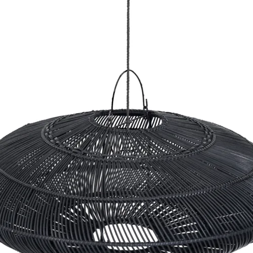 Lámpara de techo con forma de macaron de ratán negro 75 cm