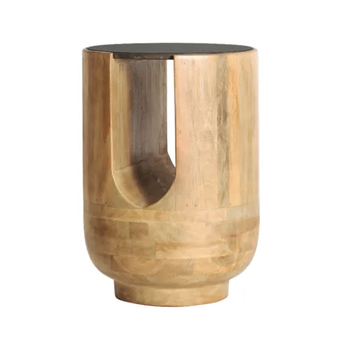 Mesa auxiliar de mármol negro y madera 40x56 cm Tarbes