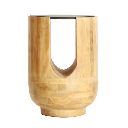 Mesa auxiliar de mármol negro y madera 40x56 cm Tarbes