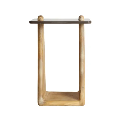 Mesa auxiliar de mármol negro y madera 40x61 cm Orthez