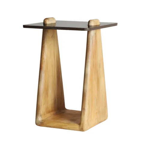 Mesa auxiliar de mármol negro y madera 40x61 cm Orthez