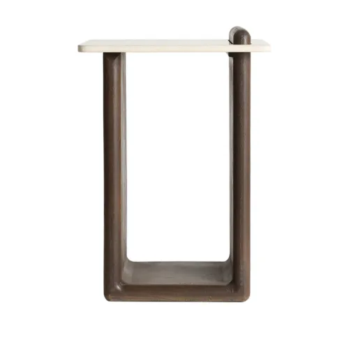 Mesa auxiliar de mármol blanco y madera 41x61 cm Artix