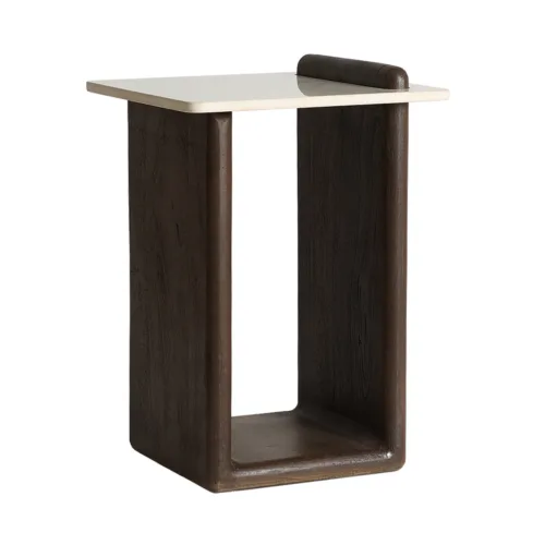 Mesa auxiliar de mármol blanco y madera 41x61 cm Artix