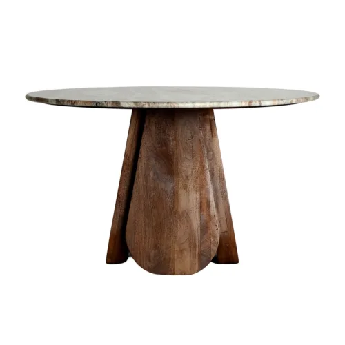 Mesa de comedor de madera de mango y mármol 130x76 cm Droux