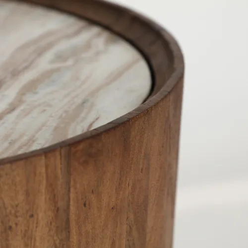 Mesa de centro de madera de mango y mármol 60x48 cm Droux