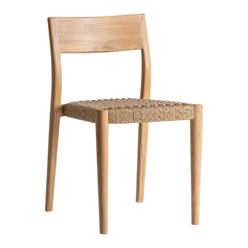Silla de madera de teca y cuerda para exterior Caen