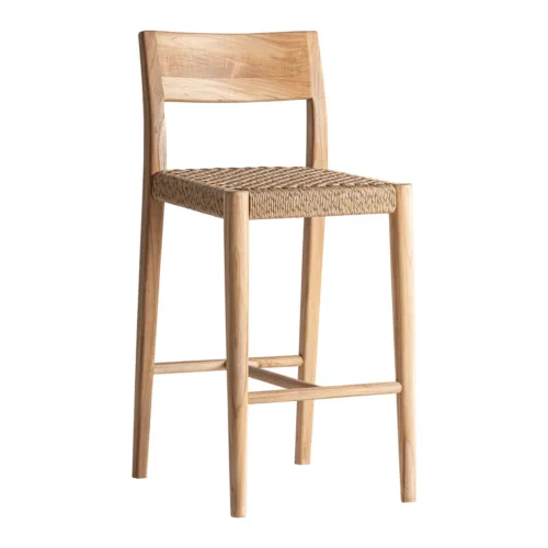 Taburete de madera de teca y cuerda para exterior Caen